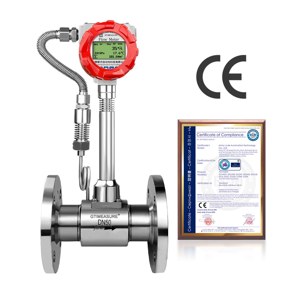 Vortex Flow Meter Clamp Flange for Compressed Air Natural Nitrogen Steam for Temperature Pressure Compensation 24VDC