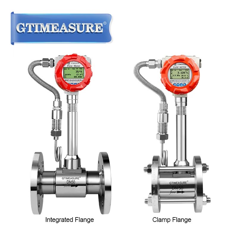 Vortex Flow Meter Clamp Flange for Compressed Air Natural Nitrogen Steam for Temperature Pressure Compensation 24VDC