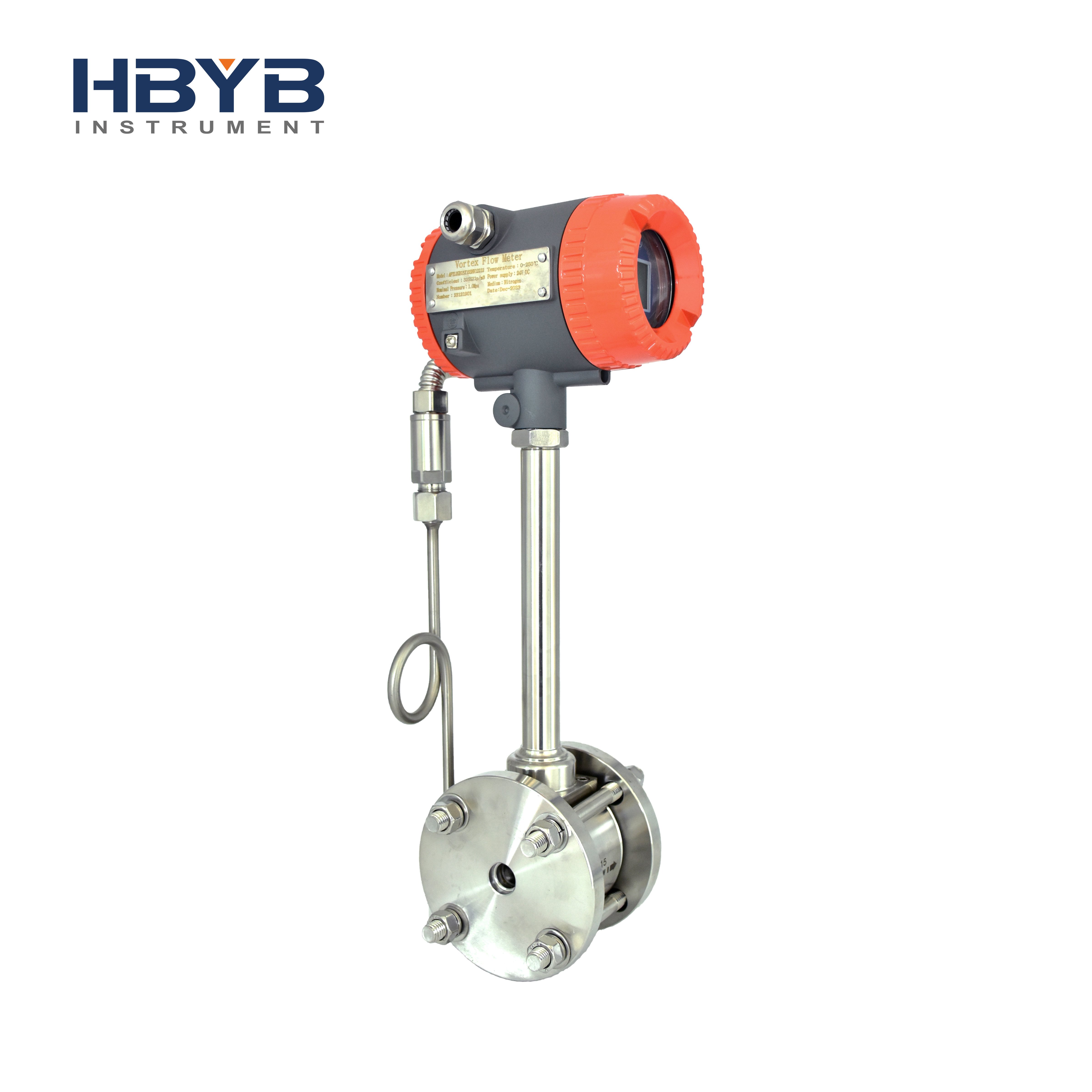Digital Compressed Air 1'' Flange Connection DC 24V 4-20ma Co2 Gas vortex air Flow Meter Dn25