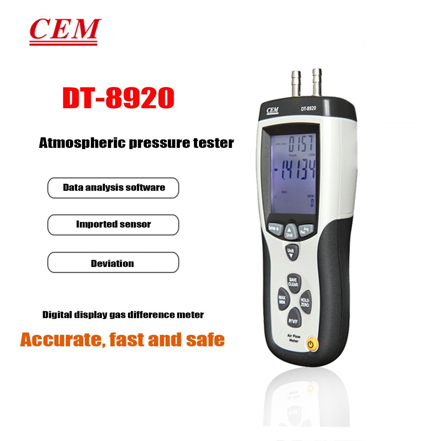 CEM 5000Pa Differential Pressure And Flow Meter With 6 Units Air Velocity /air Flow /Manometer Datalogger