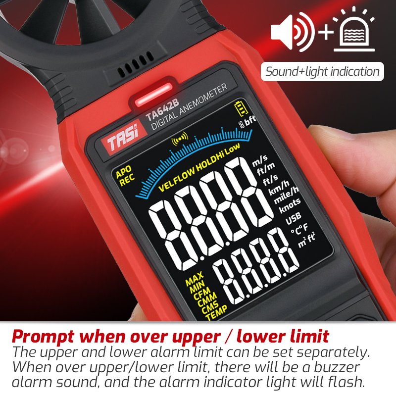 TASI TA642B Anemometer With USB Connection Wind Meter Air Temperature Flow Velocity Meter Digital Anemometers
