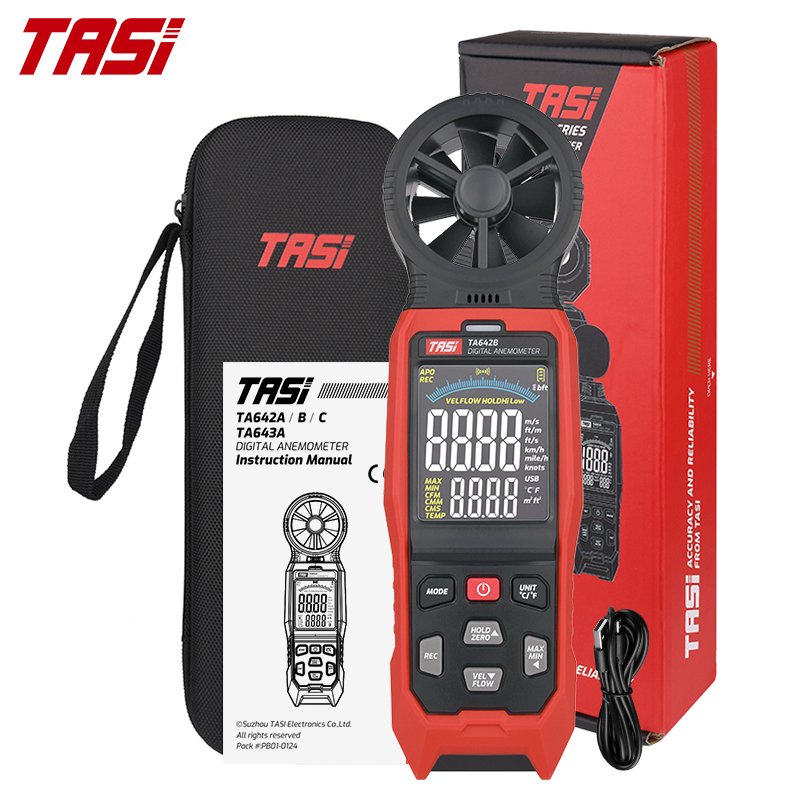 TASI TA642B Anemometer With USB Connection Wind Meter Air Temperature Flow Velocity Meter Digital Anemometers