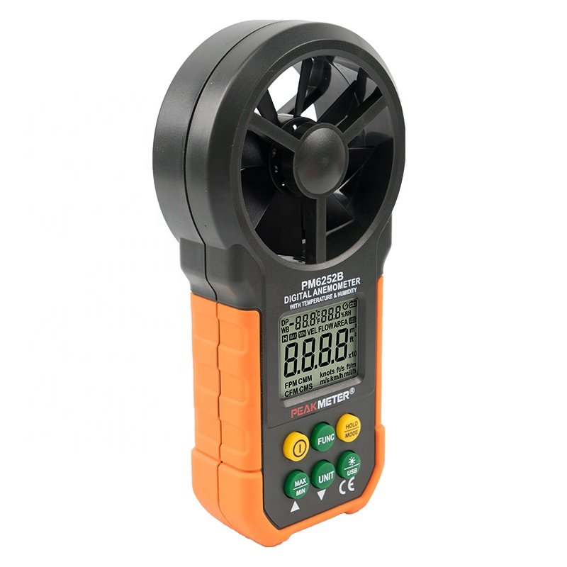 PM6252B / MS6252B Peakmeter Ambient USB Port Non Contact Digital Tachometer Anemometer Air Flow Meter Low Battery Indications