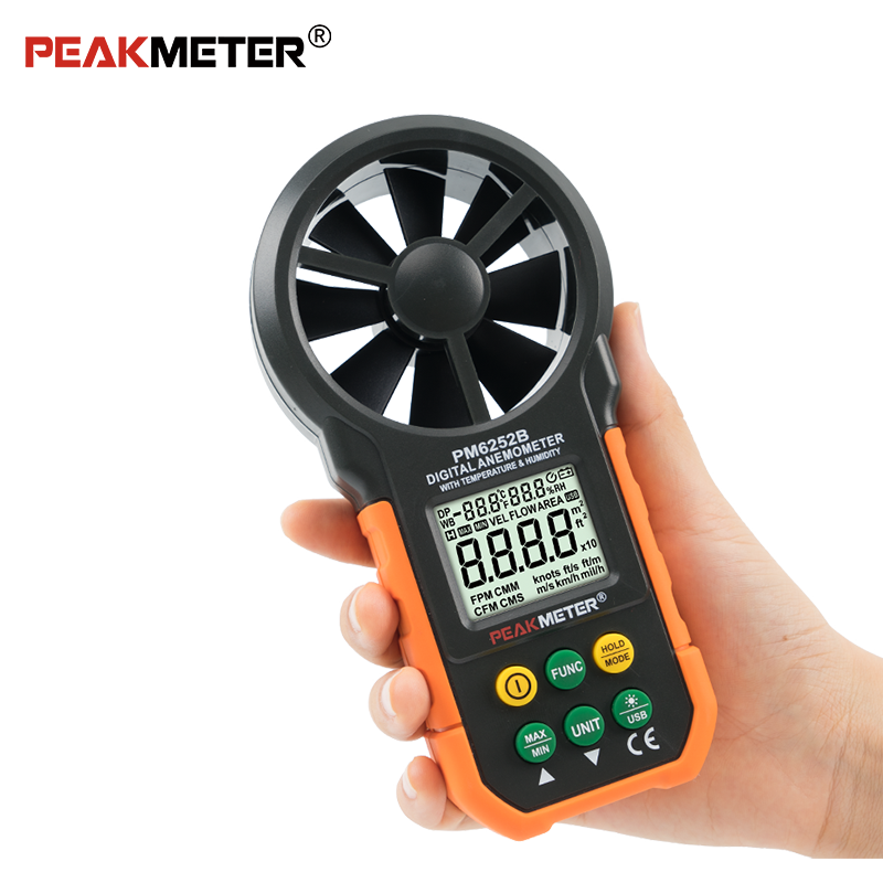 PM6252B / MS6252B Peakmeter Ambient USB Port Non Contact Digital Tachometer Anemometer Air Flow Meter Low Battery Indications