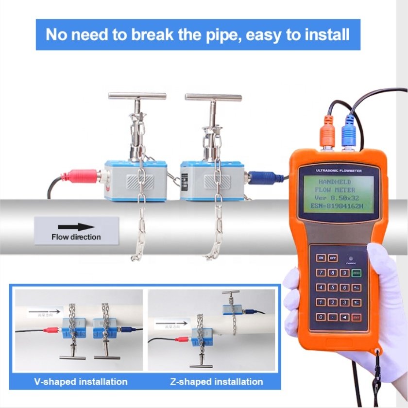 Hand Held Clamp On Tuf-2000h Rts Ultrasonic Flow Meter 400mm