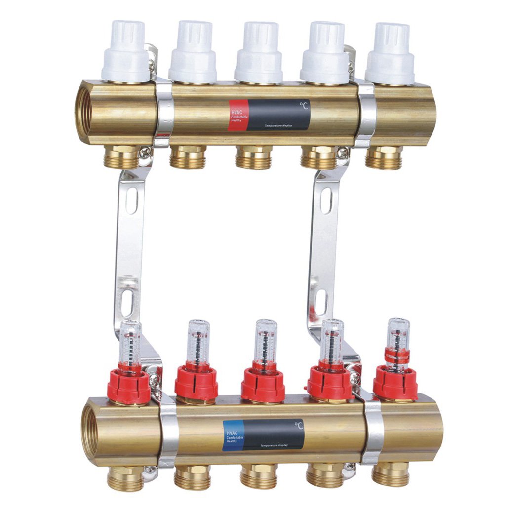 Intelligent Brass Manifold For Underfloor Heating System Flexible With Flow Meter For Water Media