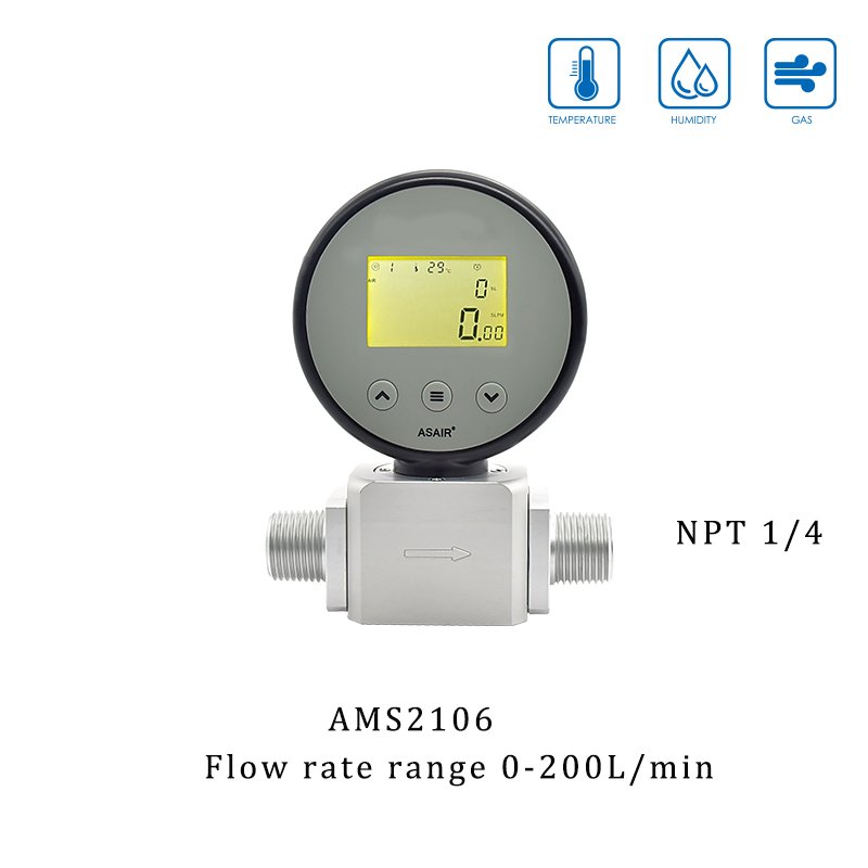 Brand New High Quality NPT1/4 Digital Display Mass Flow Meter AMS2106 Compressed Air Oxygen Nitrogen Gas Flow Meter