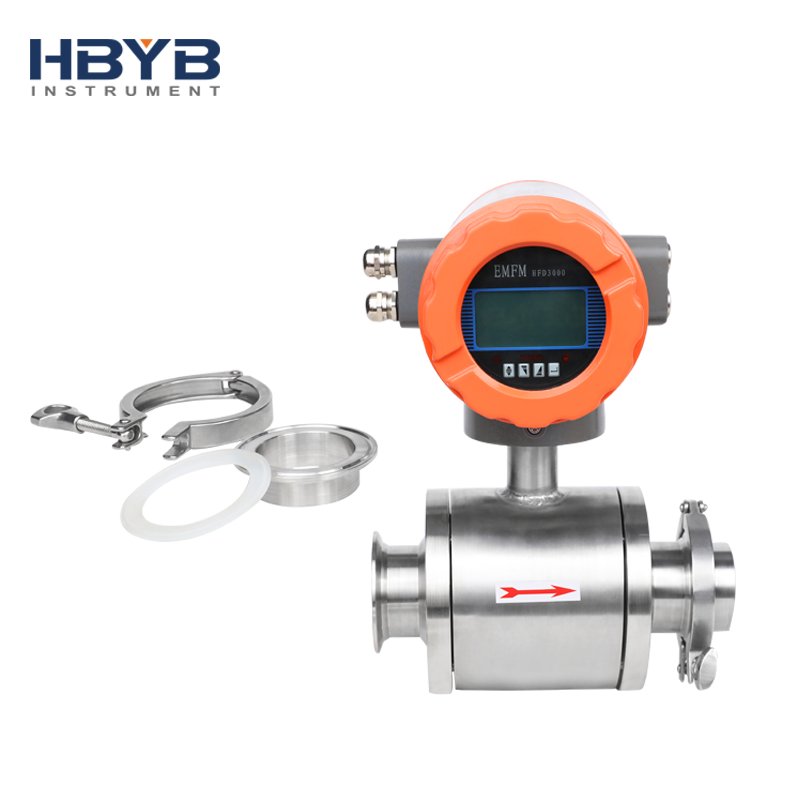 Clamp Integrated Sanitary Industrial Food Grade Stainless Steel Flow Meter Electromagnetic Drinks Wine Milk Flowmeter