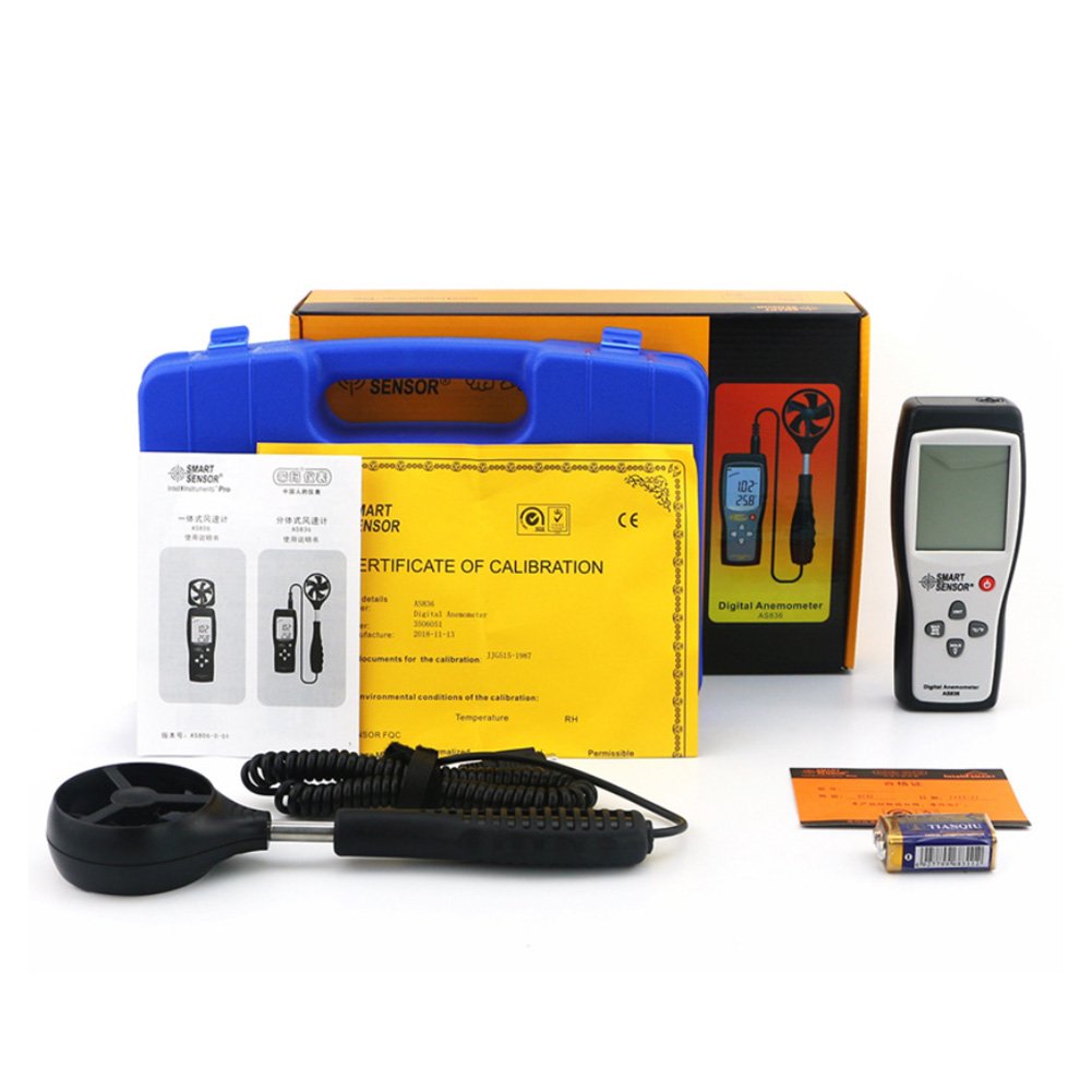 Digital air Flow Meter Smart Sensor AS836 Anemometer Wind Speed Meter Temperature 0.3-45m/s Anemometer Wind Sensor Meter