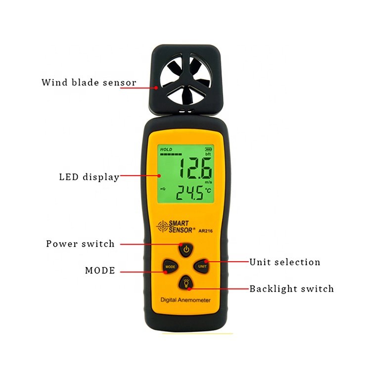 Digital Air Flow Meter Anemometer Ar216 0-30M/S Wind Speed Handheld Anemometer Thermometer