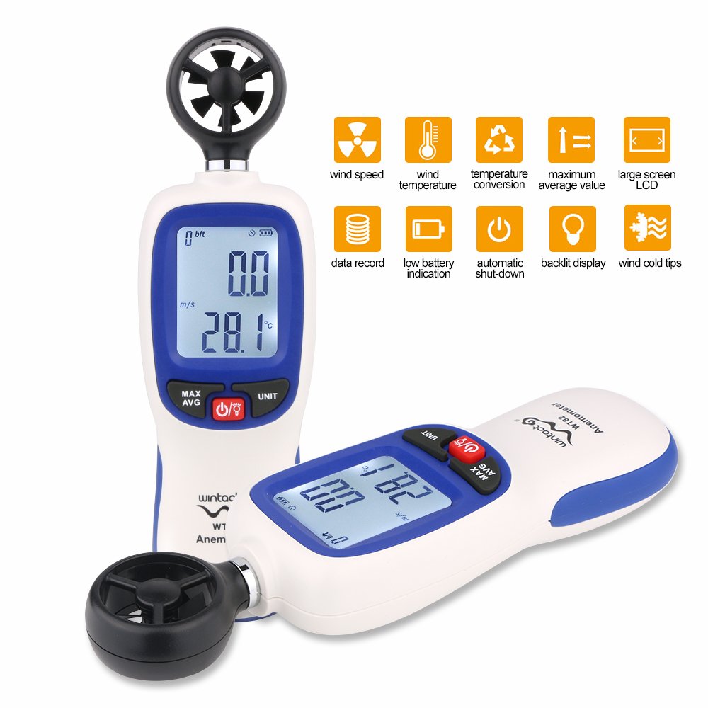 Digital Wind Speed Meter Anemometer Air Flow Instrument Gauge Temperature LCD Display WT82 WT82B