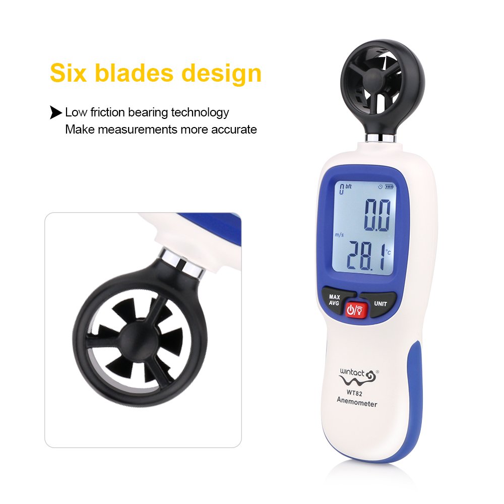 Digital Wind Speed Meter Anemometer Air Flow Instrument Gauge Temperature LCD Display WT82 WT82B