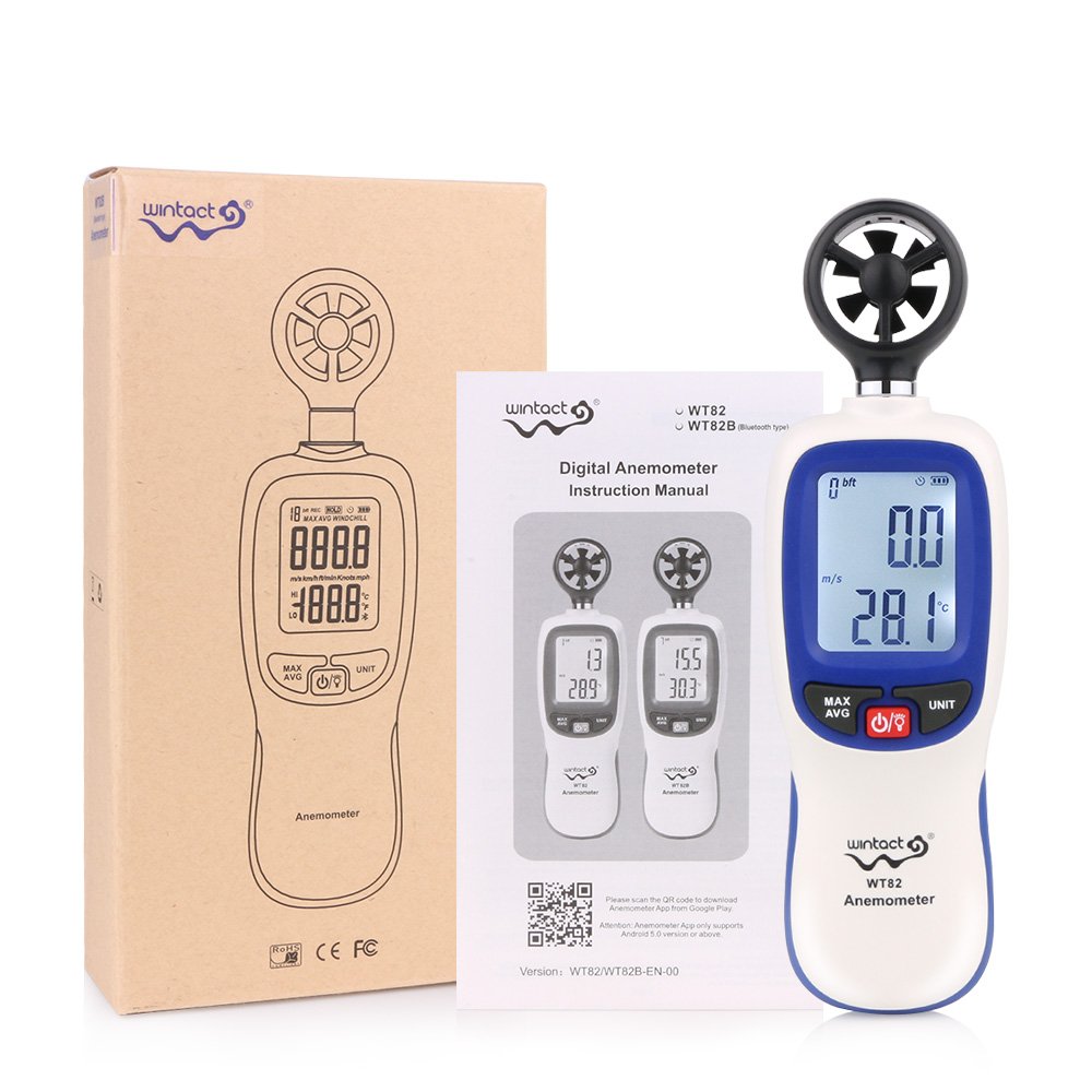 Digital Wind Speed Meter Anemometer Air Flow Instrument Gauge Temperature LCD Display WT82 WT82B