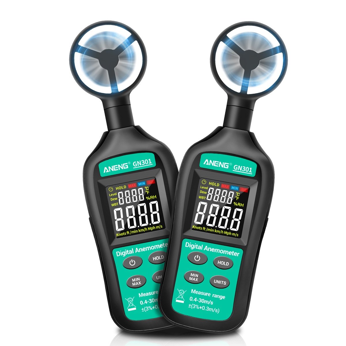 Digital 0-30m/s Anemometer with LCD Backlight Display Wind Speed Meter and -10 ~ 45c Temperature Tester Test Instruments