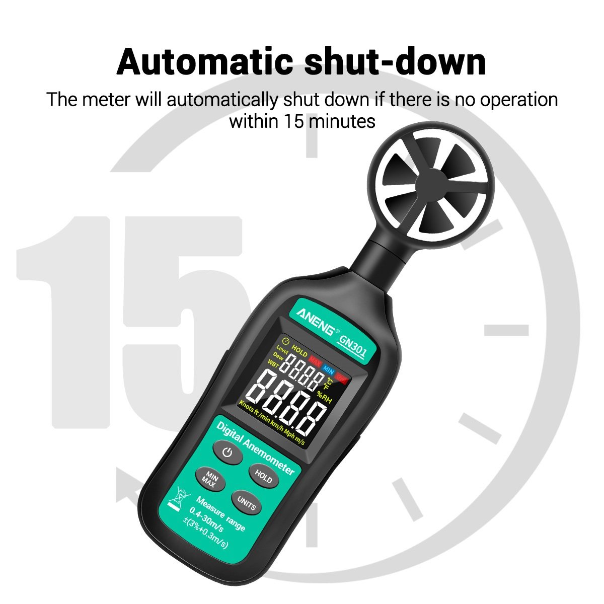 Digital 0-30m/s Anemometer with LCD Backlight Display Wind Speed Meter and -10 ~ 45c Temperature Tester Test Instruments