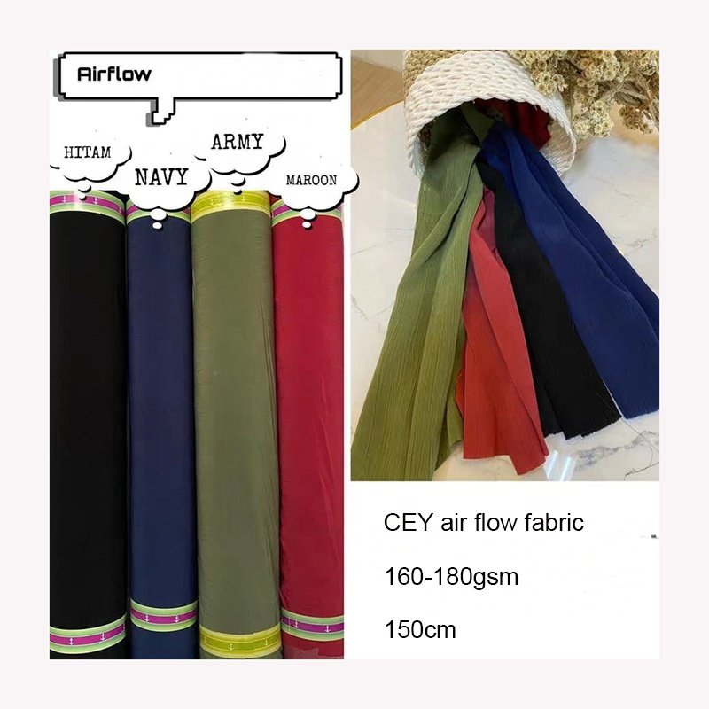 100% Polyester Crepe CEY Crinkle Fabric PD Plain Soft Air Flow CEY Fabric for Muslim Abaya Dresses