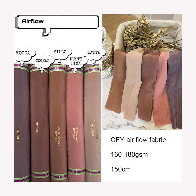 100% Polyester Crepe CEY Crinkle Fabric PD Plain Soft Air Flow CEY Fabric for Muslim Abaya Dresses