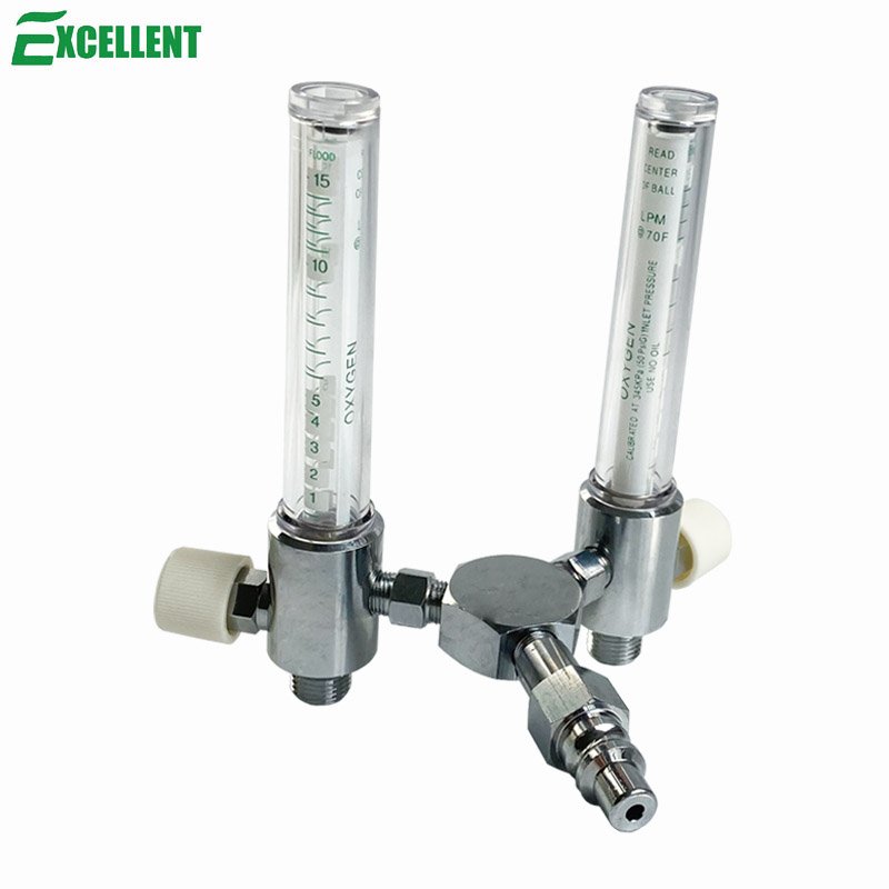 Double Medical Oxygen Fowmeter 0-15LPM, Din Adapter(Germany Connector)