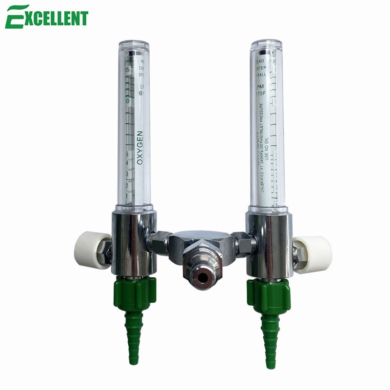 Double Medical Oxygen Fowmeter 0-15LPM, Din Adapter(Germany Connector)