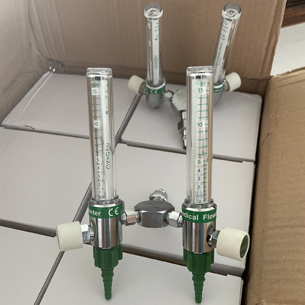 Double Medical Oxygen Fowmeter 0-15LPM, Din Adapter(Germany Connector)
