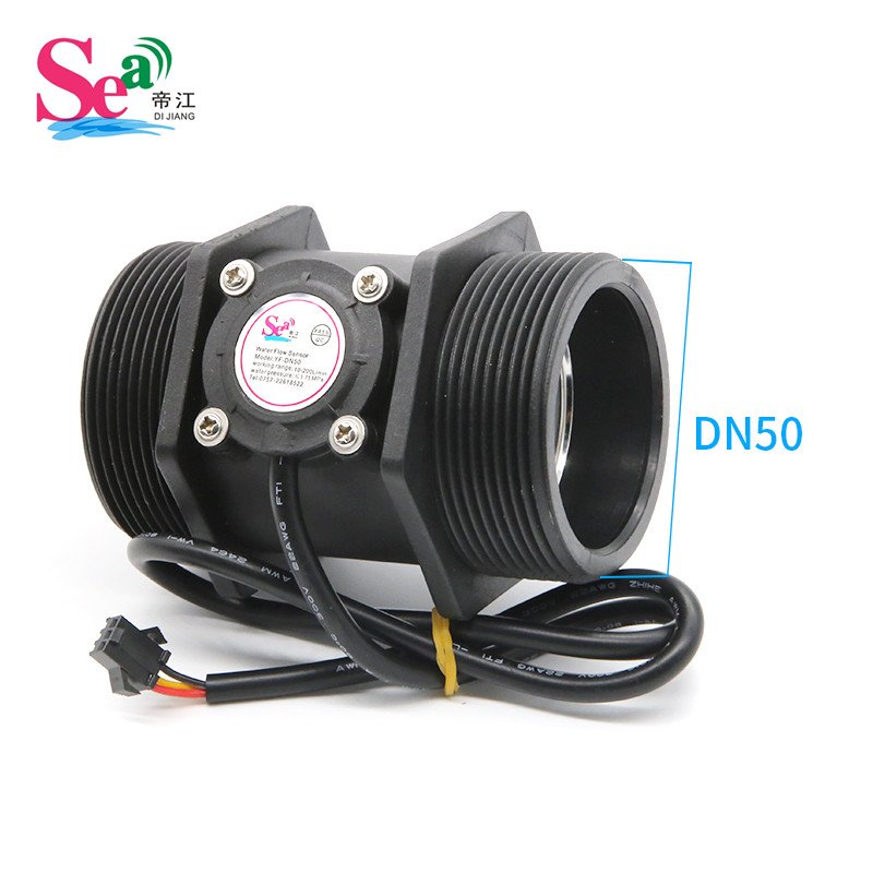 DN50 Large Rate Liquid Flow Sensor with Threaded Connection NPN Pulse Turbine Water Flowmeter Hall Effect 24V Nylon/SUS Material