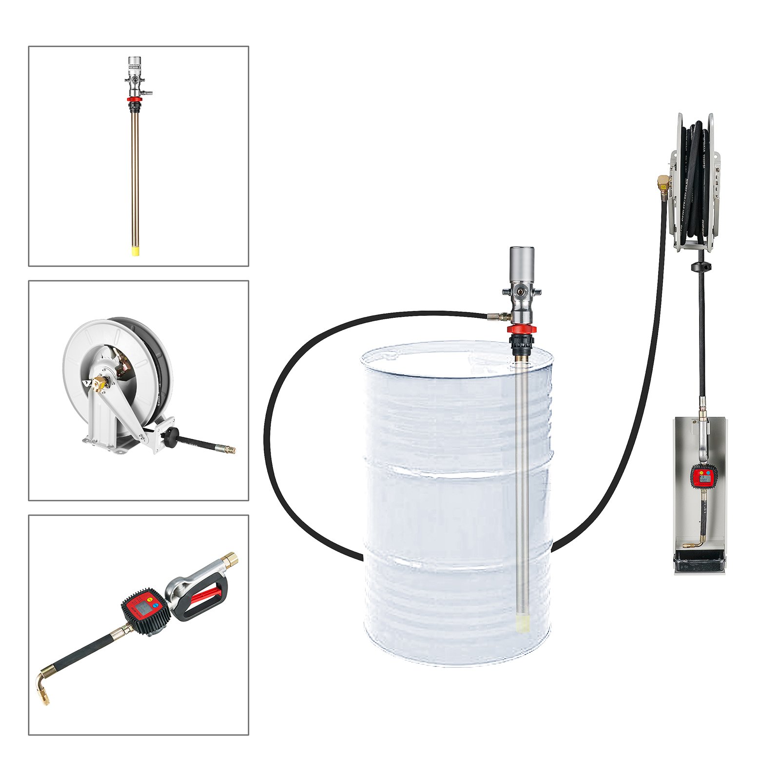 Industrial Air Operated 55 Gallon Tank Motor Lubricating Pneumatic Oil Transfer Drum Barrel Pump With Hose Counter Flow Meter