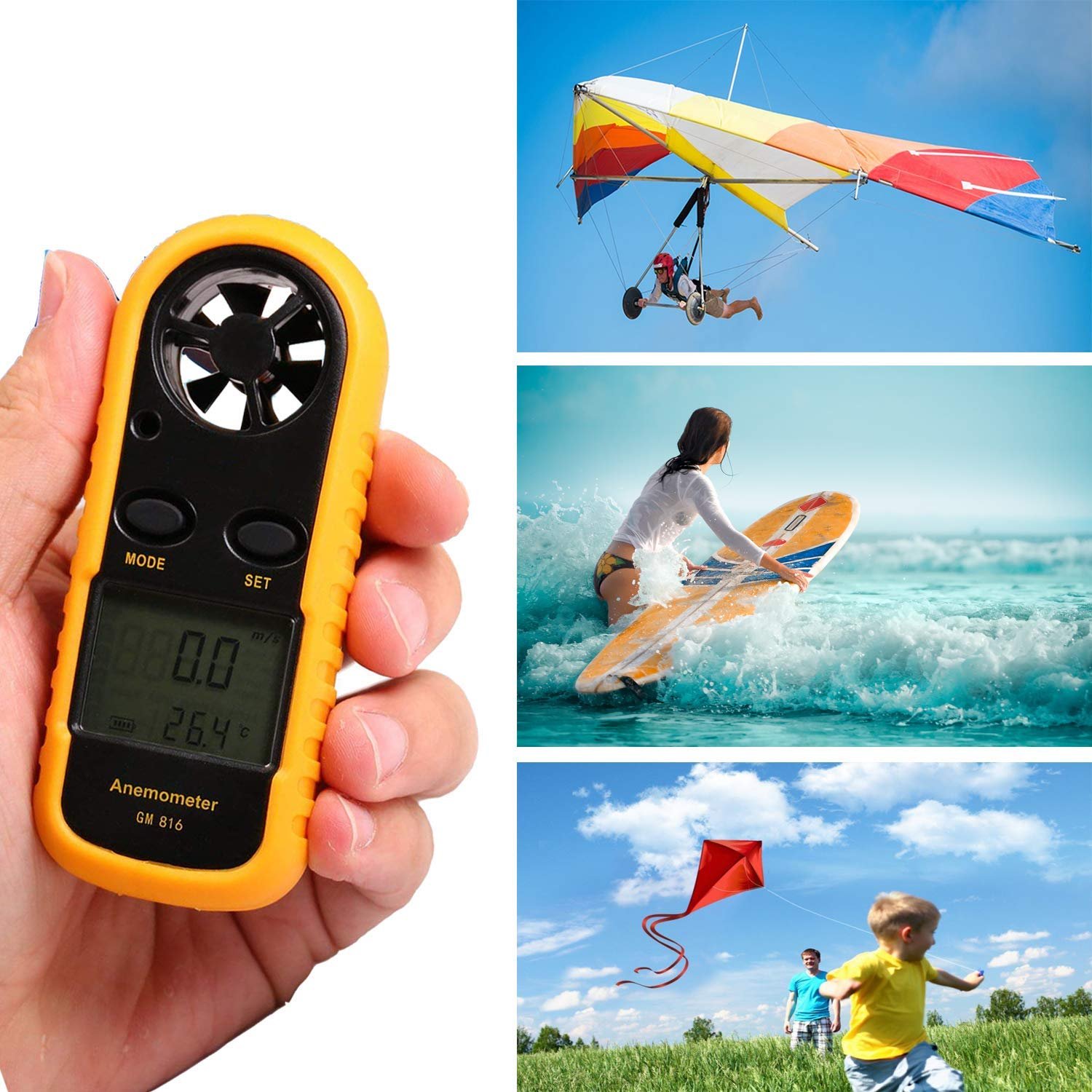 Anemometer Handheld Digital LCD Backlight Wind Speed Meter Gauge Light Weight Air Flow Velocity Measurement Thermometer