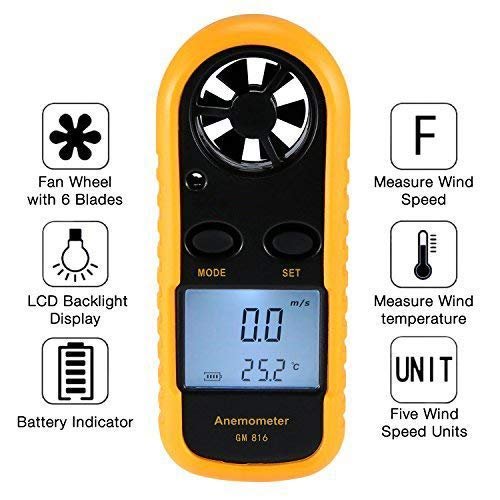 Anemometer Handheld Digital LCD Backlight Wind Speed Meter Gauge Light Weight Air Flow Velocity Measurement Thermometer