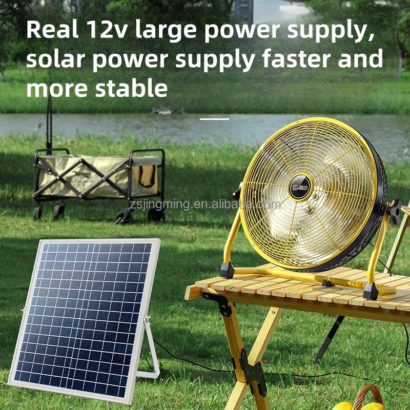 16 Inch Quiet Battery Rechargeable Fan Powerful Air Flow With USB Solar Power Source Portable Travel Outdoor Table Installation
