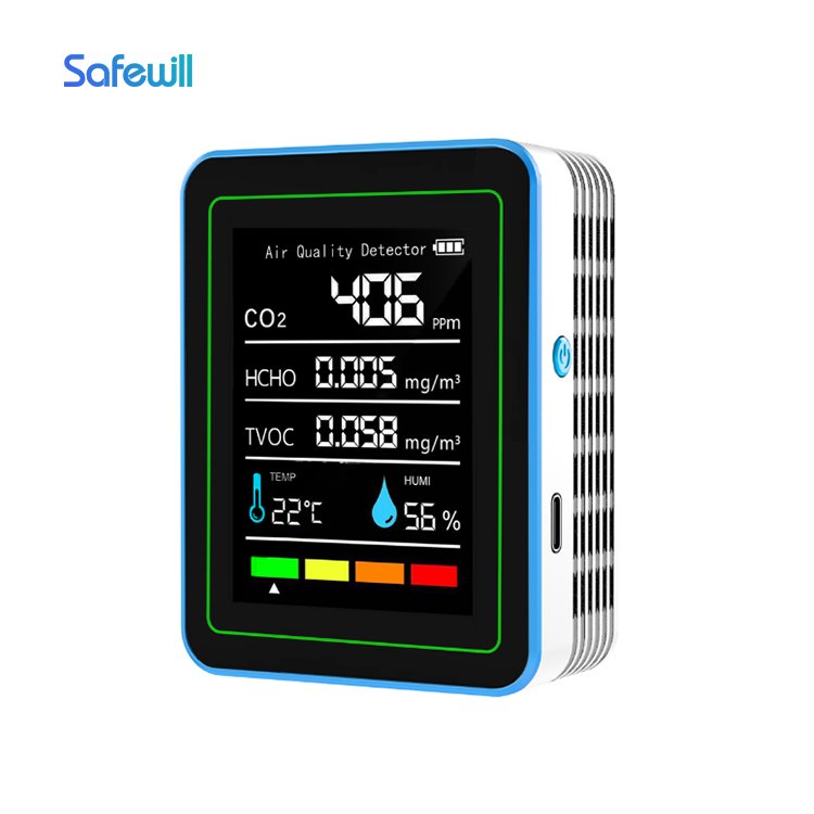Safewill Supply Home Smart Air Quality Monitor 5 In 1 TVOC Temperature Humidity Tuya Air Quality Monitor CO2 HCHO Meter