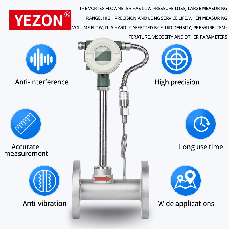 Mass Vortex Flow Meter RS485 Modbus Pressure Temperature T&P Compensation air Flowmeters for Hot Steam Measuring