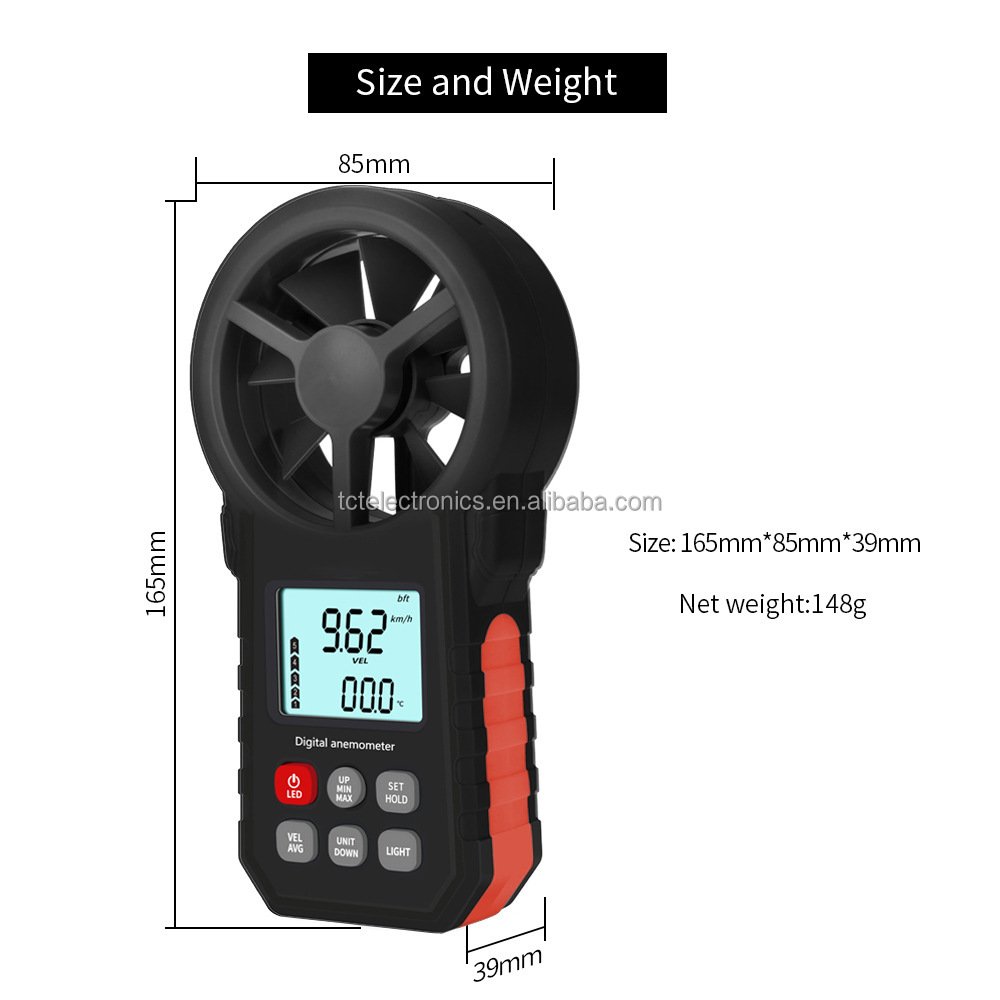 MS6252A Portable Digital Anemometer Handheld Wind Speed Air Flow Measuring Meter Backlight