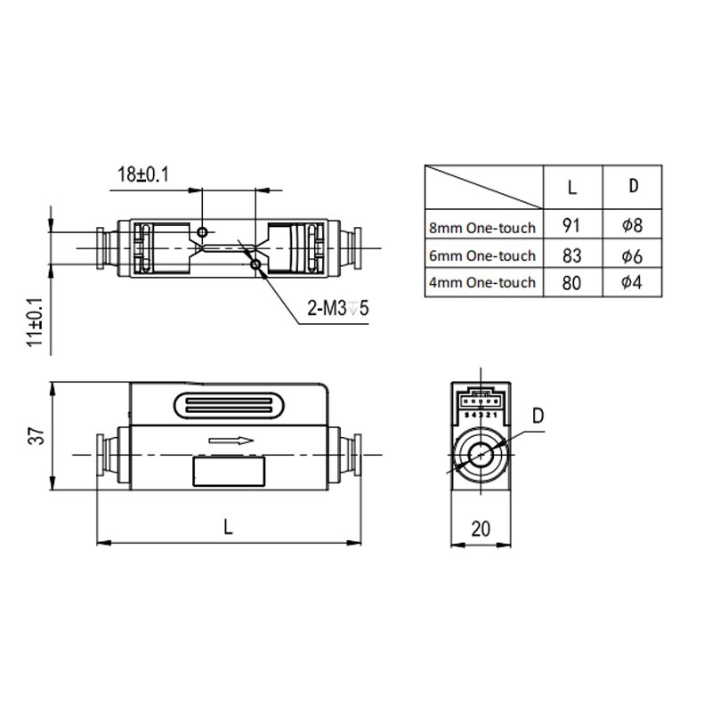 2024 New 0 ~ 50SLPM Type MEMS Mass Flow Meters With Calorimetric Sensing Quick Connector