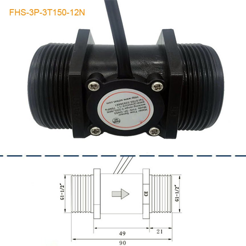 3 - 150 LPM G1.5 Inch POM Rotor Turbine DN40 Mass Water Flow Sensors Hall Effect Magnetic Water Flow Meters