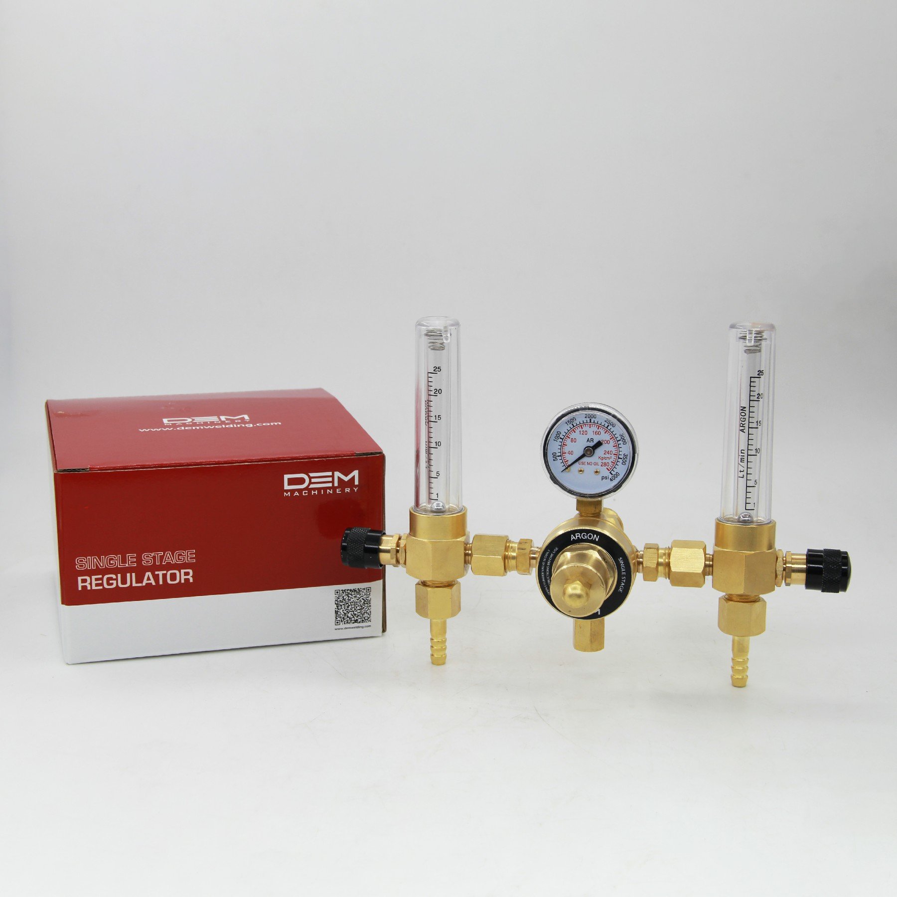 DEM WR0400FL-2 Small Brass Argon Gas Pressure Regulator with Flowmeter for TIG and MIG Welding