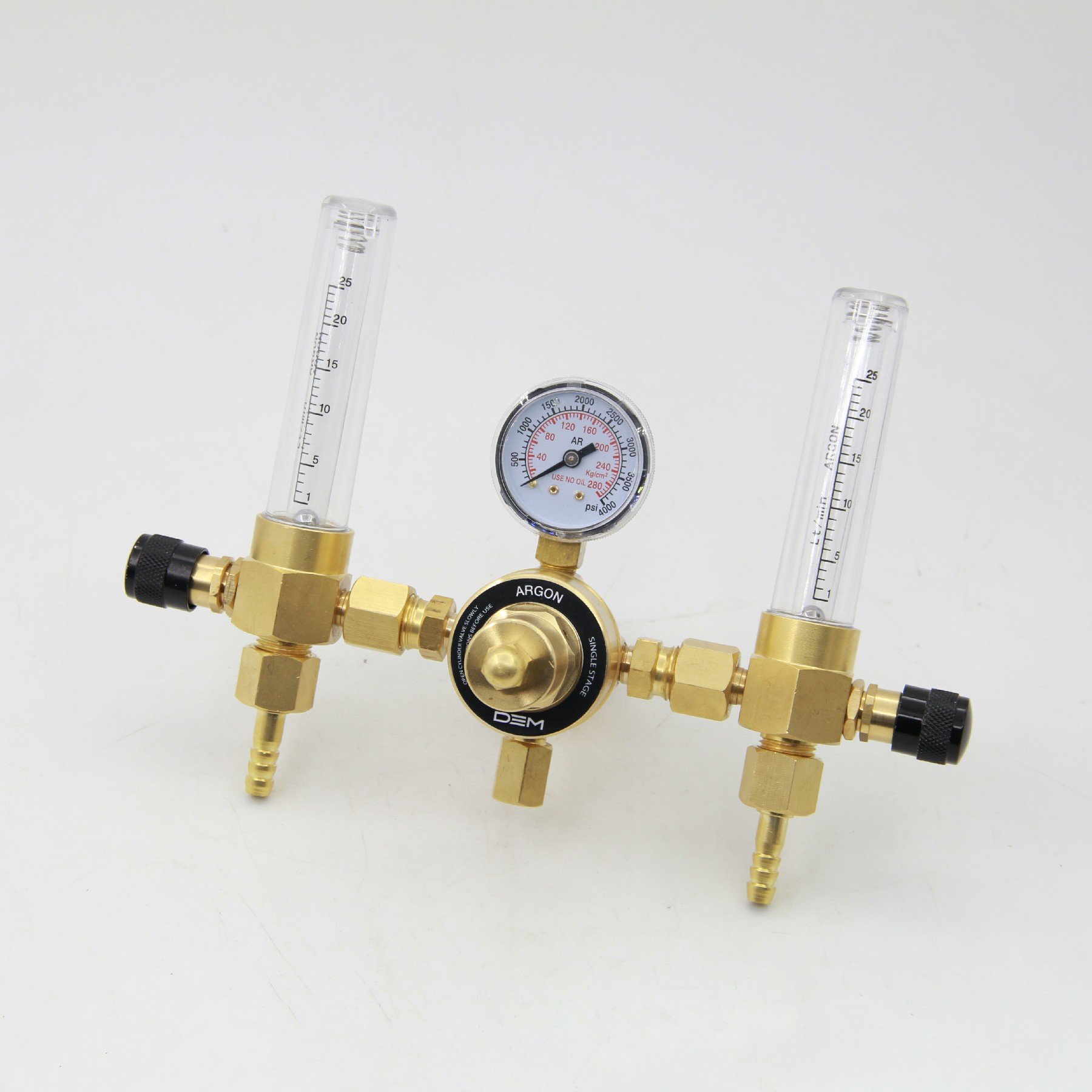 DEM WR0400FL-2 Small Brass Argon Gas Pressure Regulator with Flowmeter for TIG and MIG Welding
