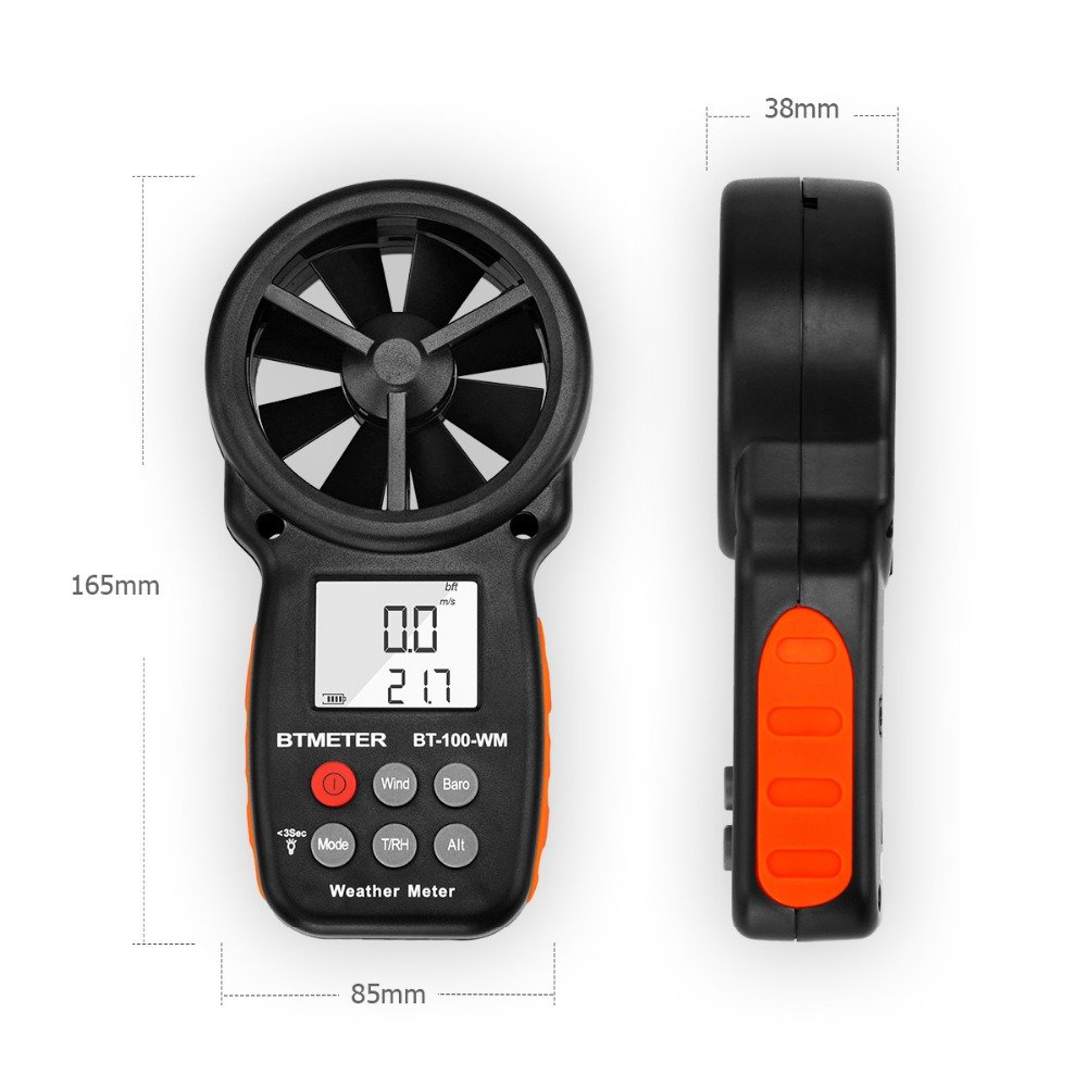 BT-100-WM Digital Anemometer for Measure Wind Speed/Temp,Wind Chill Tester Humidity,Altitude for Climbing Drone HVAC CFM