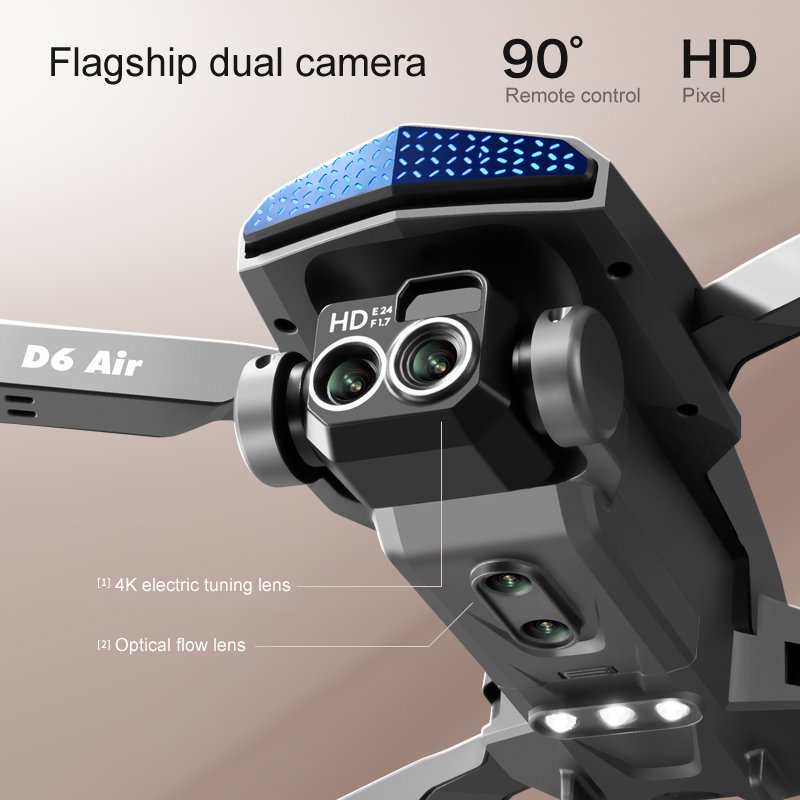 D6 air Drone 4K HD Dual Camera WiFi FPV Obstacle Avoidance Optical Flow RC Quadcopter Foldable RC Drone Toys