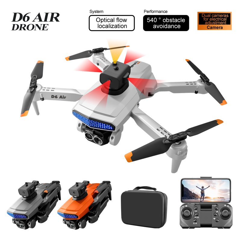 D6 air Drone 4K HD Dual Camera WiFi FPV Obstacle Avoidance Optical Flow RC Quadcopter Foldable RC Drone Toys