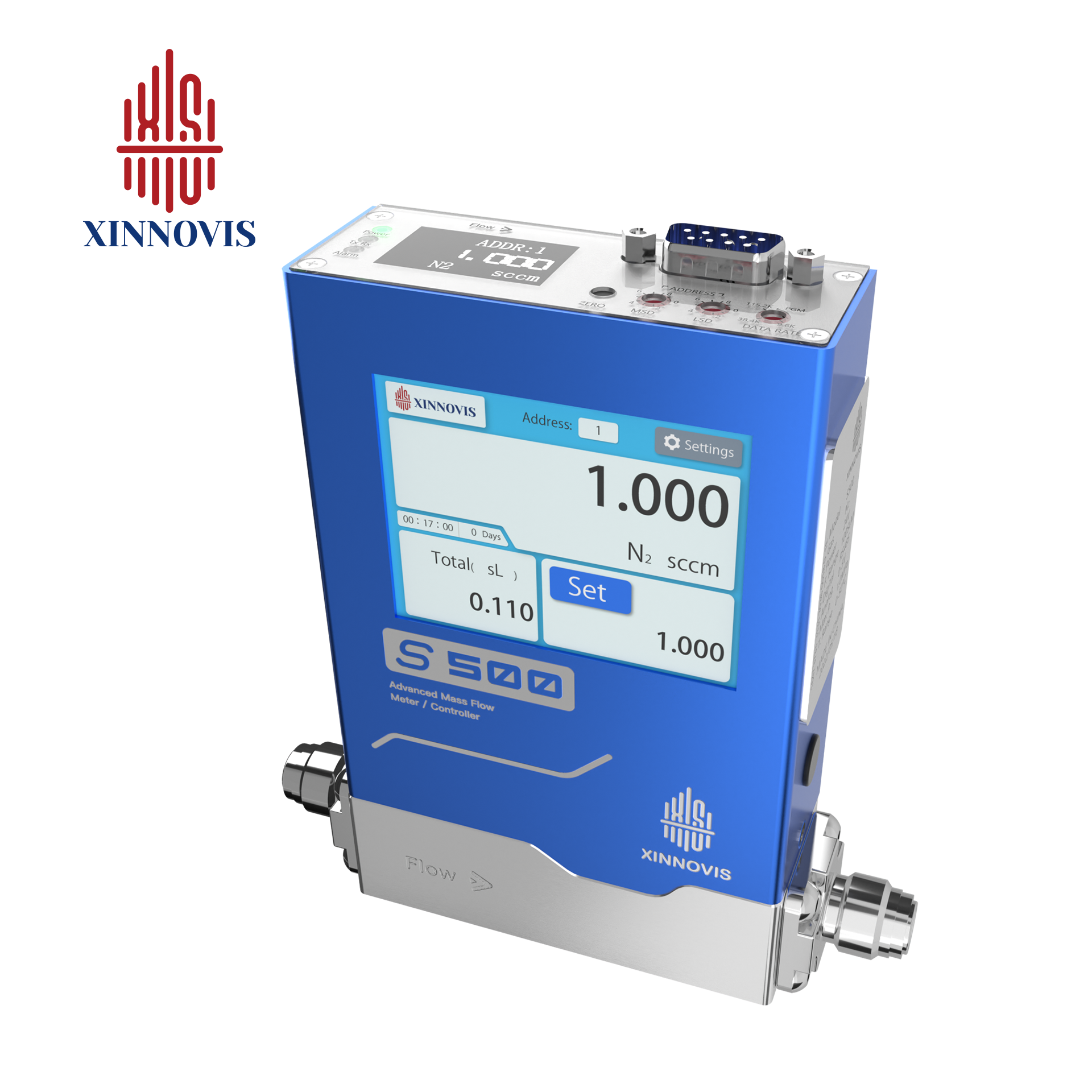 Xinnovis MFC S500 Mass Flow Controller with Touch Screen RS485/0-5v/4-20mA for Laboratory/Vacuum Coating/Photovoltaic/Analyzer