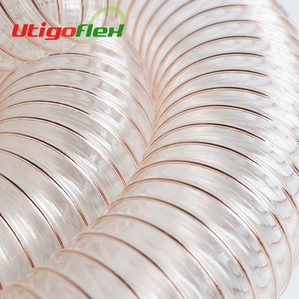 High Flexibility Transparent PU Duct Hose with Copper-Plated Steel Wire Oil & Fuel Resistant Industrial Suction Hose