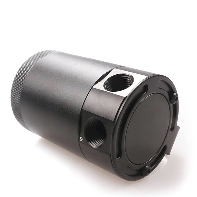 Aluminum 2-Port Oil Catch Can With Baffle Petrol Diesel Turbo Tank Reservoir High Double Flow Exhaust Pipe Engine Oil Can