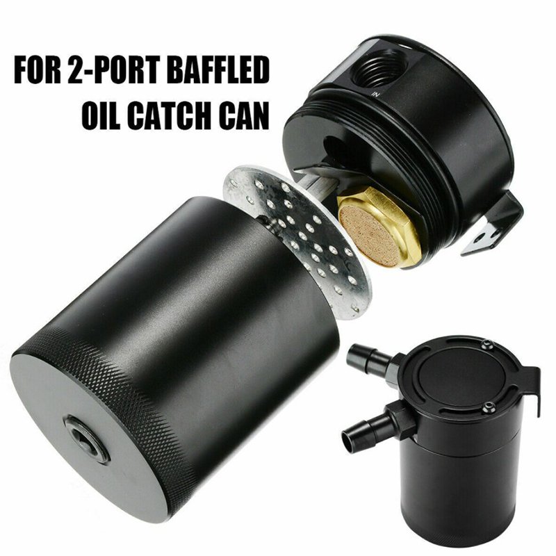 Aluminum 2-Port Oil Catch Can With Baffle Petrol Diesel Turbo Tank Reservoir High Double Flow Exhaust Pipe Engine Oil Can