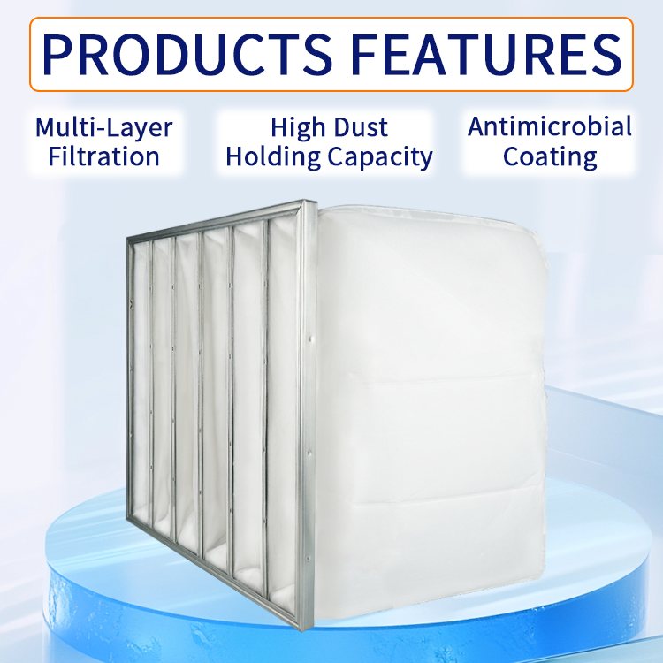 Factory Wholesale Price High Efficiency Synthetic Pocket Air Filter, 12x24x22", MERV 13 Bag Filter