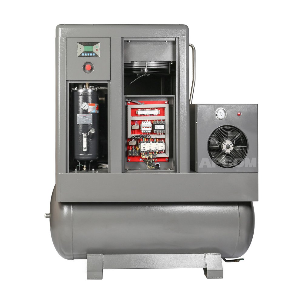 APCOM Low Noise All-in-one Screwaircompressor10HP Aerzen Combined Screw air Compressor 10 hp 7.5KW with tank and Dryer Filter