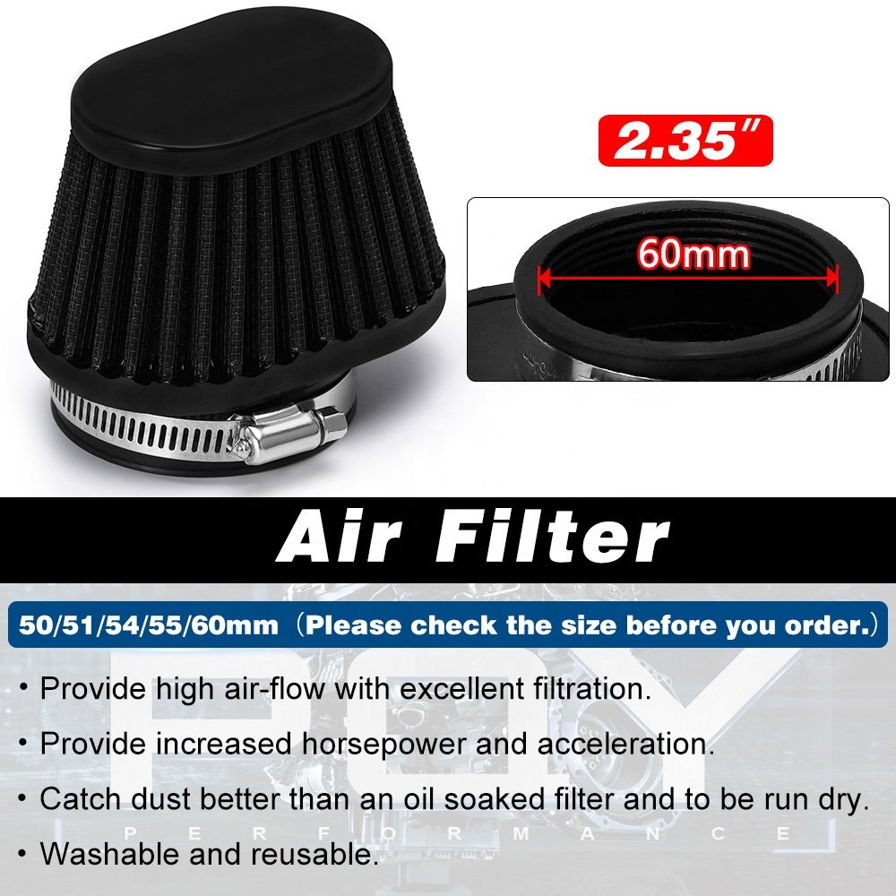 Pod Air Filter Intake Cleaner 50mm 51mm 54mm 55mm 60mm Oval Round Tapered Cone Clamp-On for Car Motorcycle PQY-AIT320/322/324