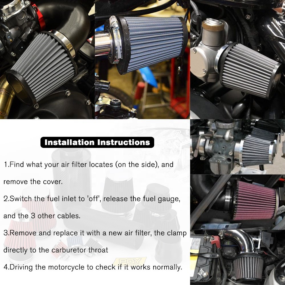 Pod Air Filter Intake Cleaner 50mm 51mm 54mm 55mm 60mm Oval Round Tapered Cone Clamp-On for Car Motorcycle PQY-AIT320/322/324