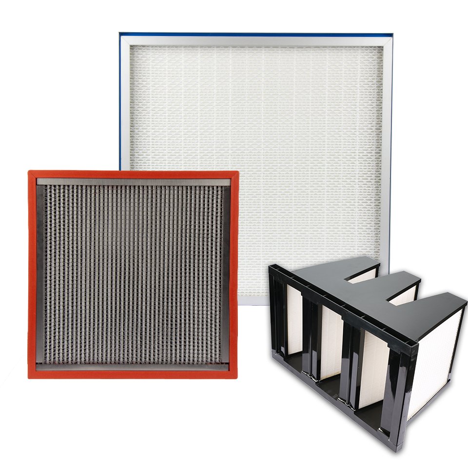 Hepa Filter High Efficiency Air Filter Laminar Flow Hood Model Hvac Box Type Fiberglass Active Carbon V Bank Hepa Air Filtration