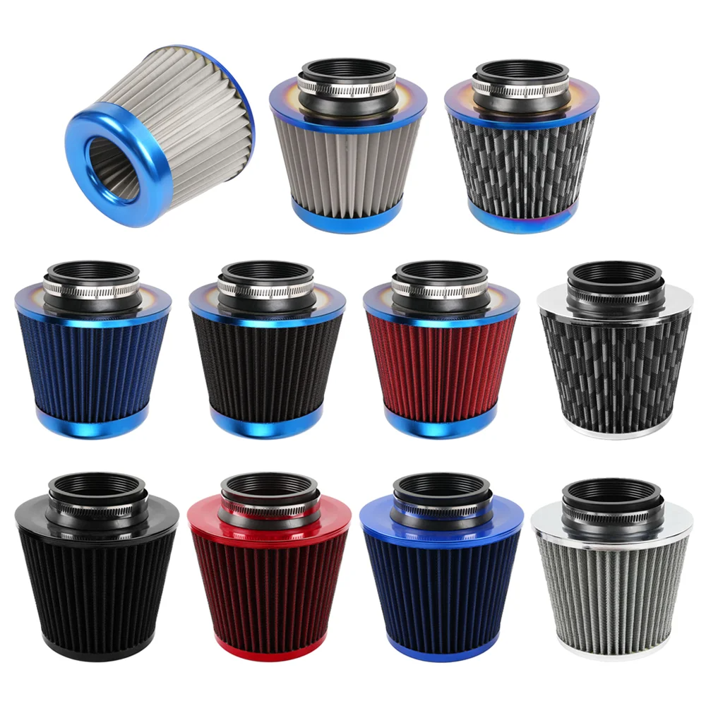 Universal Car Modification High Flow Performance Inlet Air Intake Filter Burnt Blue Stainless Steel Racing Car Air Filter
