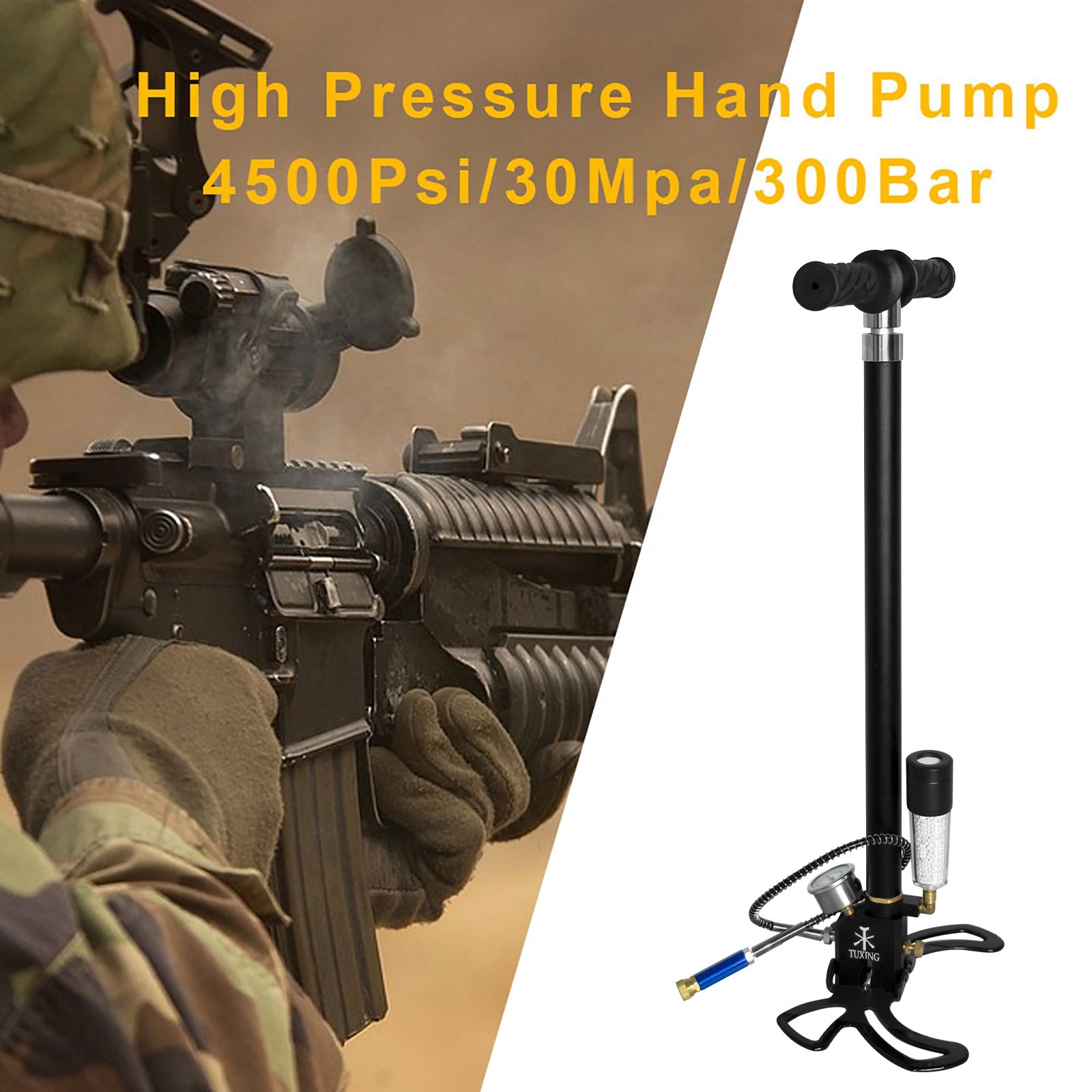 TUXING Hot Selling Three Stages High Pressure 30mpa 4500psi 300bar Ccuba Diving PCP Paintball Hand Pump With Desiccant Filter